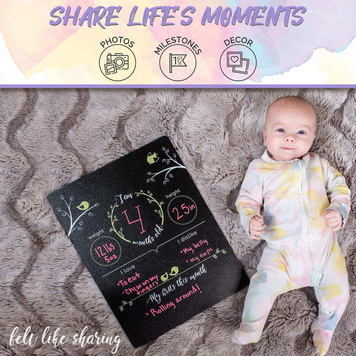 Felt Like Sharing Baby Milestone Chalkboard Sign (12”x16”, 3 Markers)