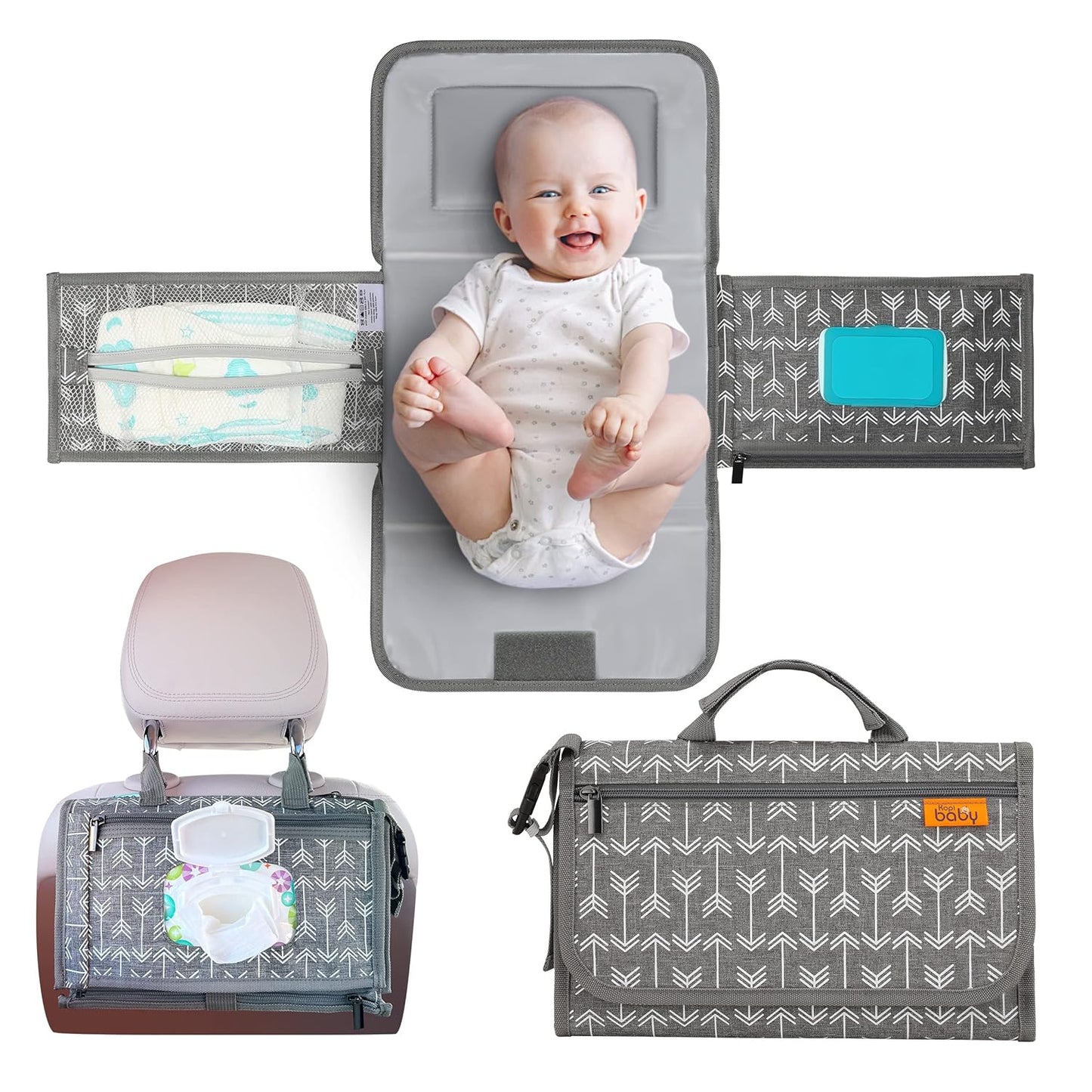 Kopi Baby Portable Diaper Changing Pad - Baby Diaper Changer Travel Bag with Wipes Pocket, Smart