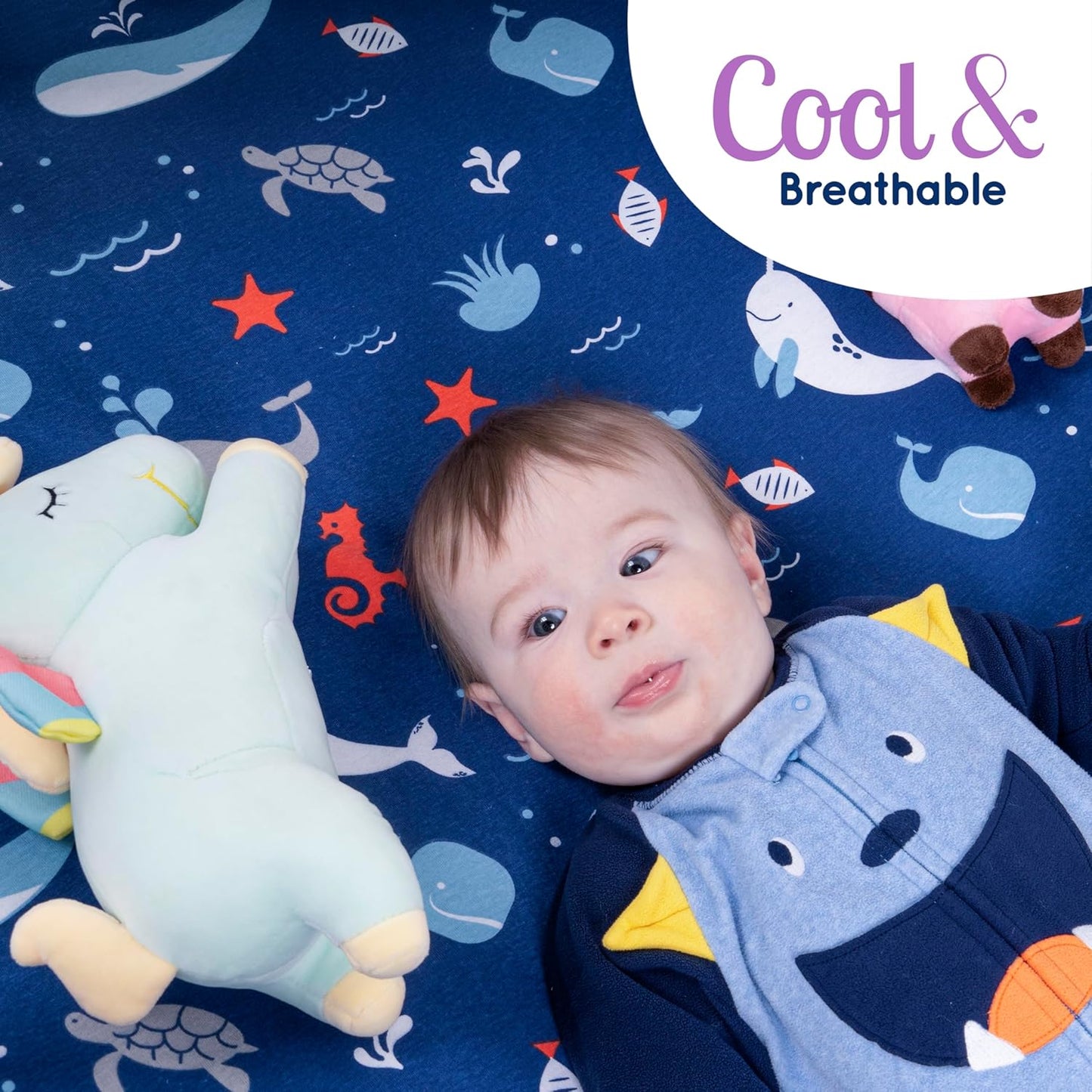 GROW WILD Blue Ocean Baby Crib Sheets for Boys (3 Pack) - Jersey Knit Fitted Sheet (52" x 28")