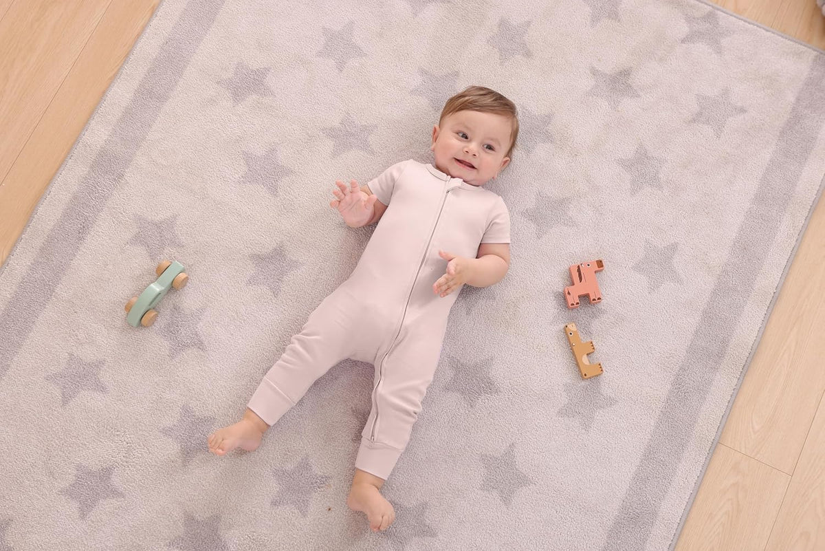 GUISBY Footless Short Sleeve Baby Pajamas with Zipper Cotton Infant Sleepwear