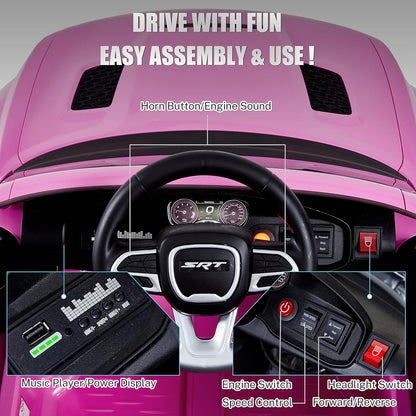 12V 7Ah Kids Electric Ride on Car, Licensed Dodge Charger SRT Hellcat, Battery Powered 4-Wheels Toy