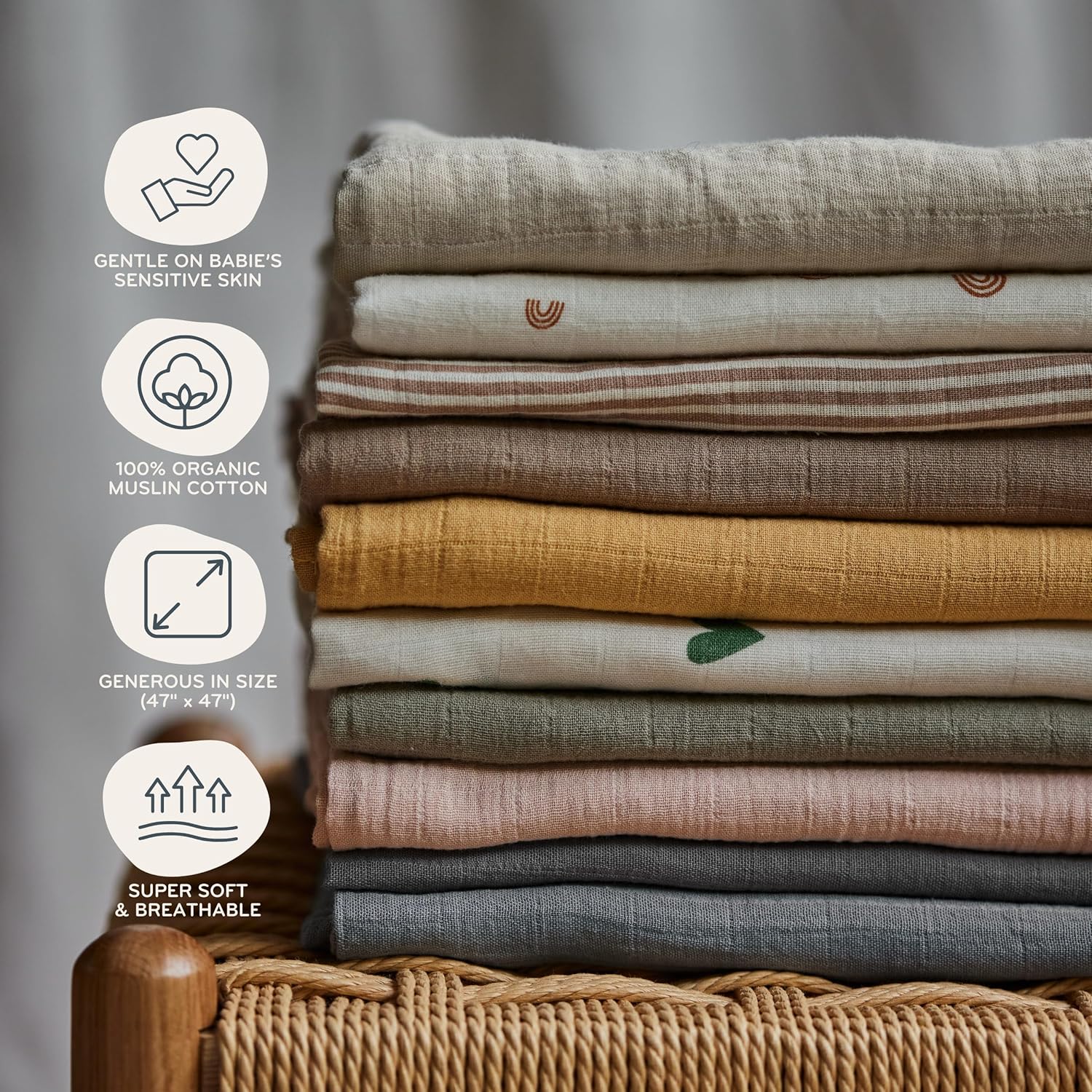 Swaddle - 100% Organic Cotton - Muslin Swaddle Blankets for Newborn, 47" x 47" 2-Pack (Sage