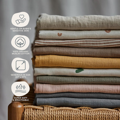 Swaddle - 100% Organic Cotton - Muslin Swaddle Blankets for Newborn, 47" x 47" 2-Pack (Sage