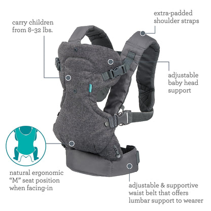 Infantino Flip 4-in-1 Baby Carrier Convertible Ergonomic, Gray
