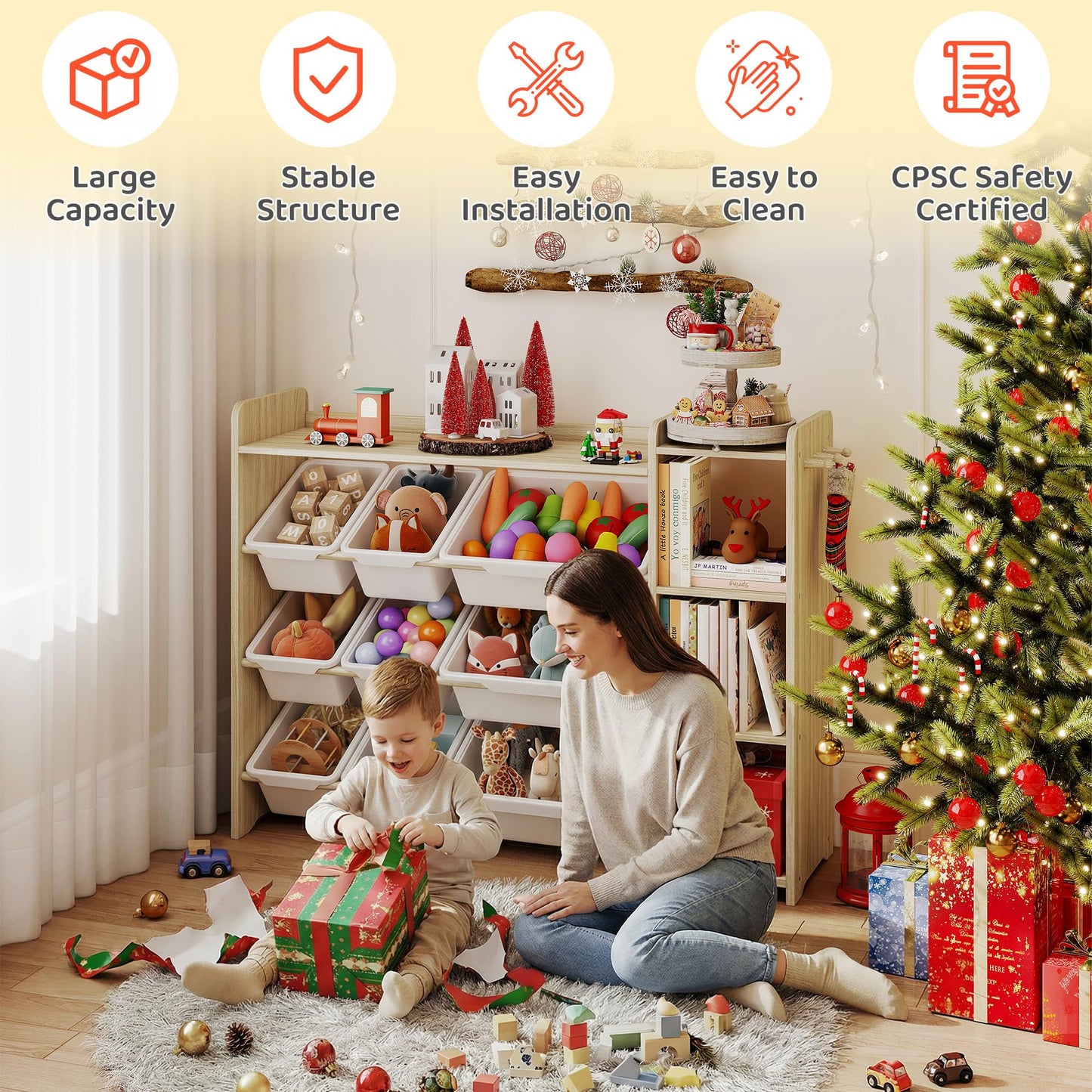 DOREROOM Toy Storage Organizer with Bookshelf, Kids Toy Storage and Organizers with 3 Shelves/9