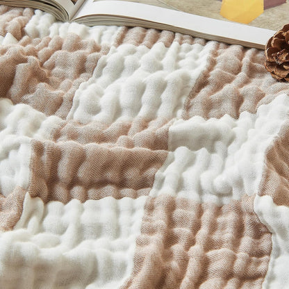 EMME Checkered Cotton Blanket Twin Large 60"x80" 100% Muslin for Couch Breathable Cooling Gauze All