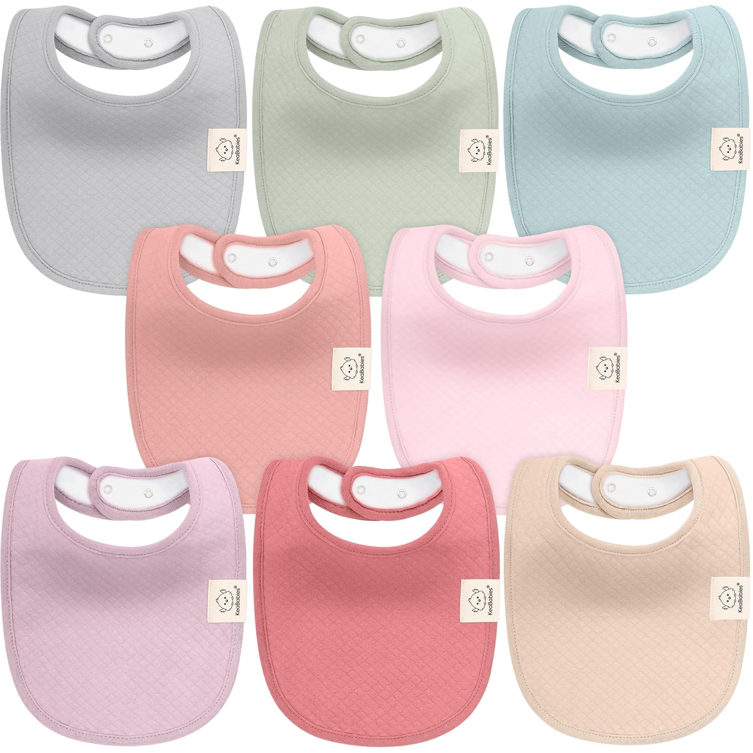 8-Pack Organic Baby Bibs for Girls, Boys - Quilted Cotton Cloth Baby Drool Bibs for Drooling and