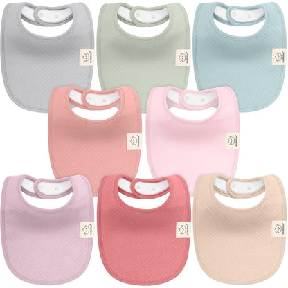 8-Pack Organic Baby Bibs for Girls, Boys - Quilted Cotton Cloth Baby Drool Bibs for Drooling and