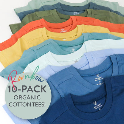 HonestBaby 10-Pack Short Sleeve T-shirts 100% Organic Cotton Baby, Toddler, Little Kids, Boys