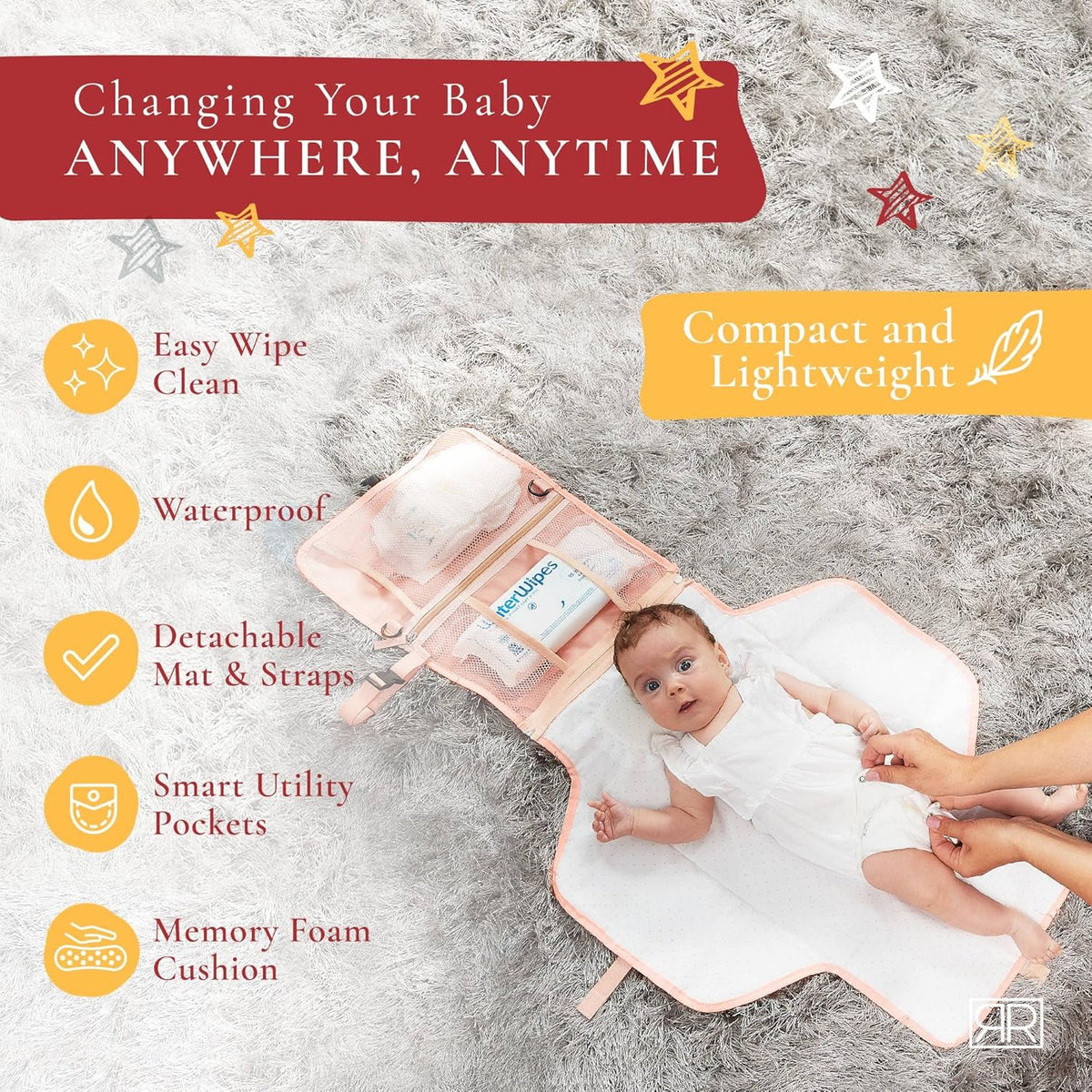 Premium Portable Diaper Changing Pad – CPC Certified Waterproof 2-in-1 Diaper Clutch & Changing Mat