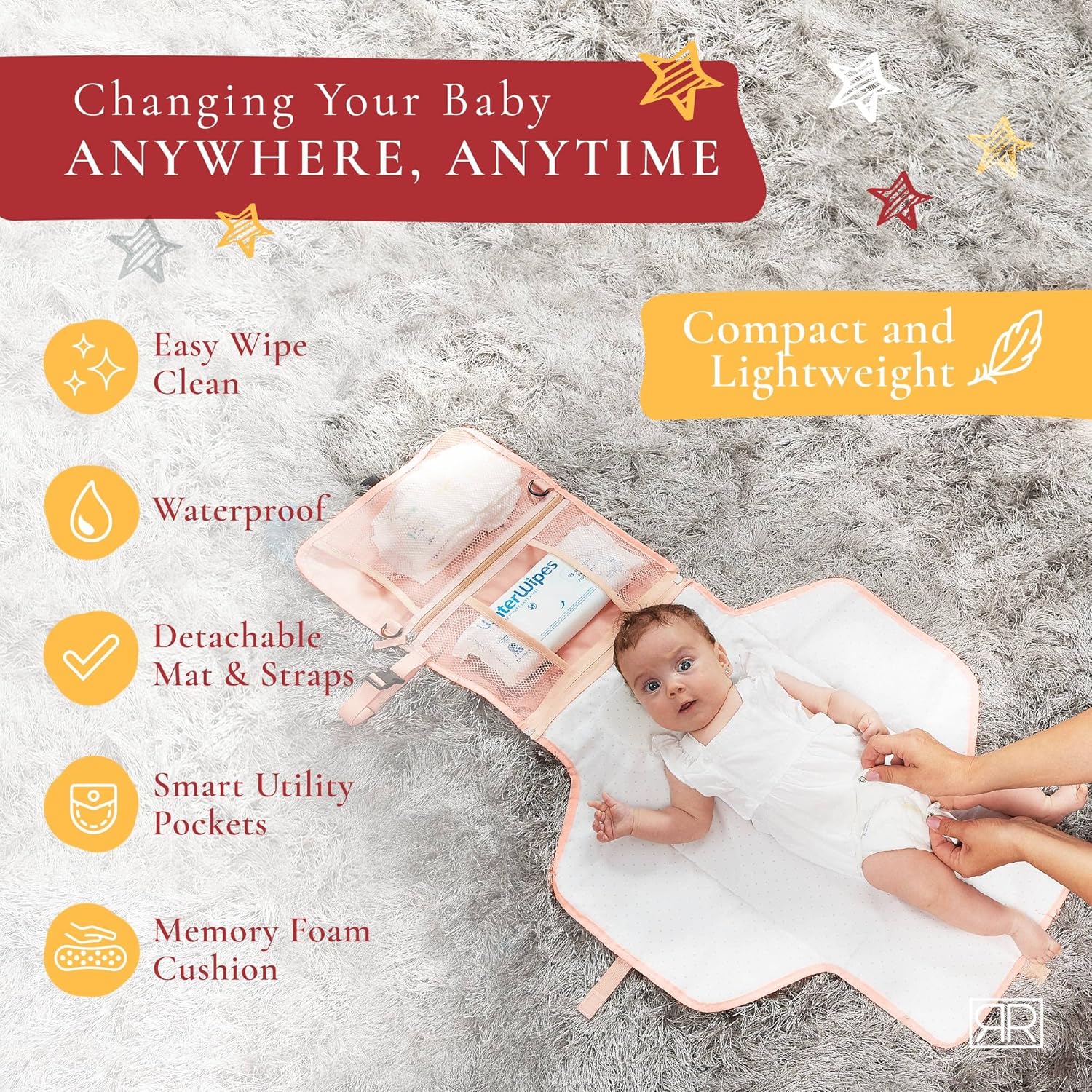 Premium Portable Diaper Changing Pad – CPC Certified Waterproof 2-in-1 Diaper Clutch & Changing Mat