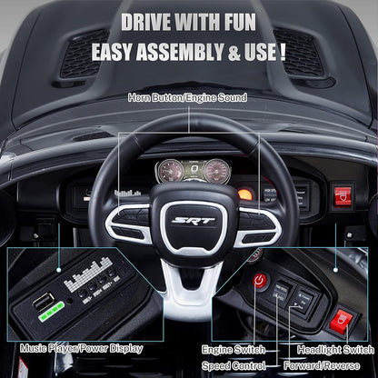 12V 7Ah Kids Electric Ride on Car, Licensed Dodge Charger SRT Hellcat, Battery Powered 4-Wheels Toy