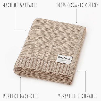 Heritage Knit Organic Cotton Baby Blanket - Soft Warm Cozy Unisex Receiving Cuddle Stroller Crib