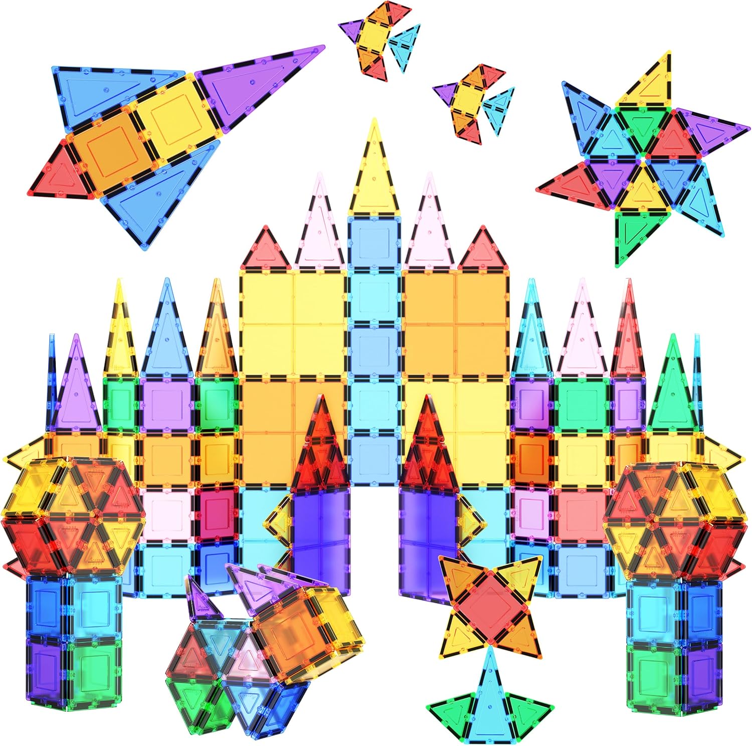 PicassoTiles 100 Piece Set 100pcs Magnet Building Tiles Clear Magnetic 3D Blocks Construction