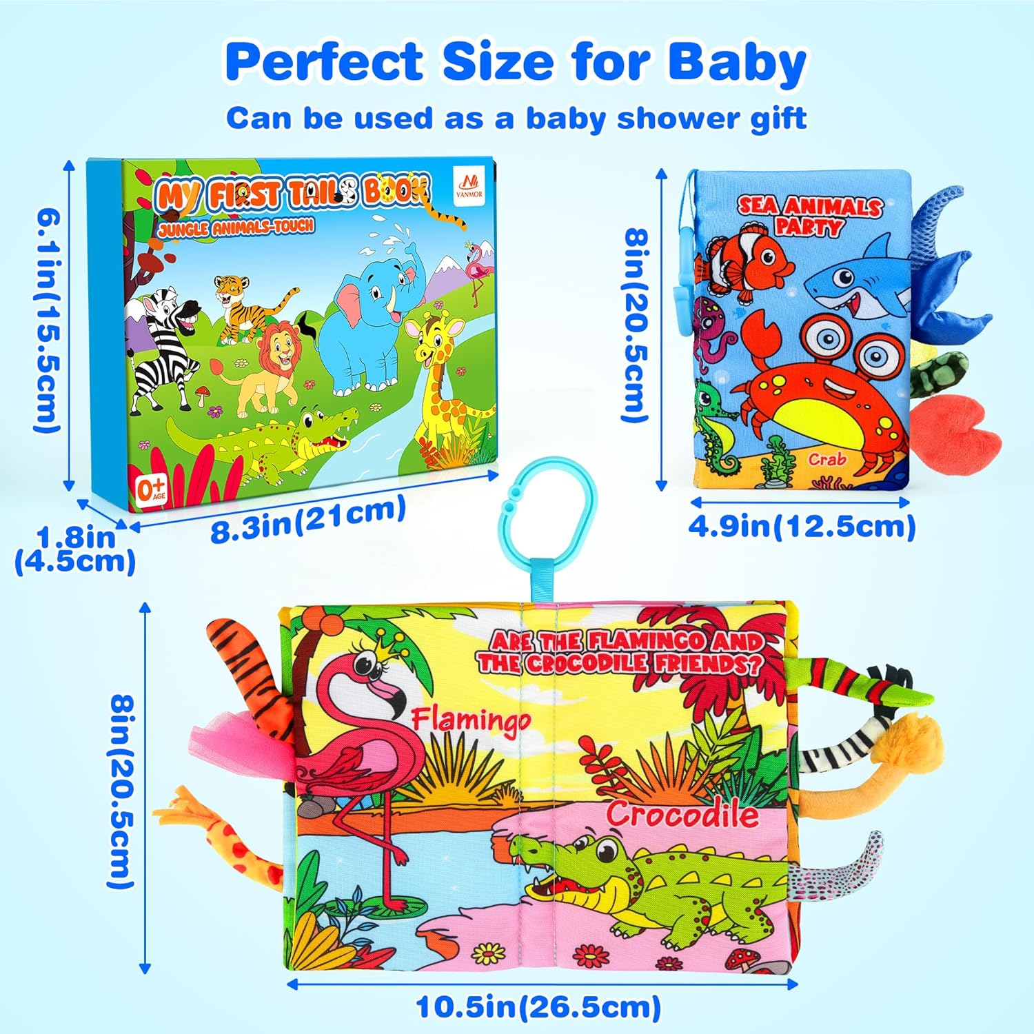 Vanmor Soft Baby Books for 0-18 Month Olds – 2PCS Crinkle Cloth Books with Forest & Ocean Themes