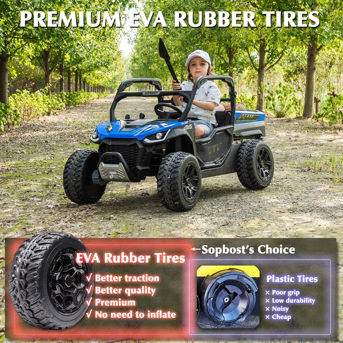 sopbost 24V 10Ah 2 Seater Ride On Car with Remote Control Battery Powered Ride On Toy Electric 4x4