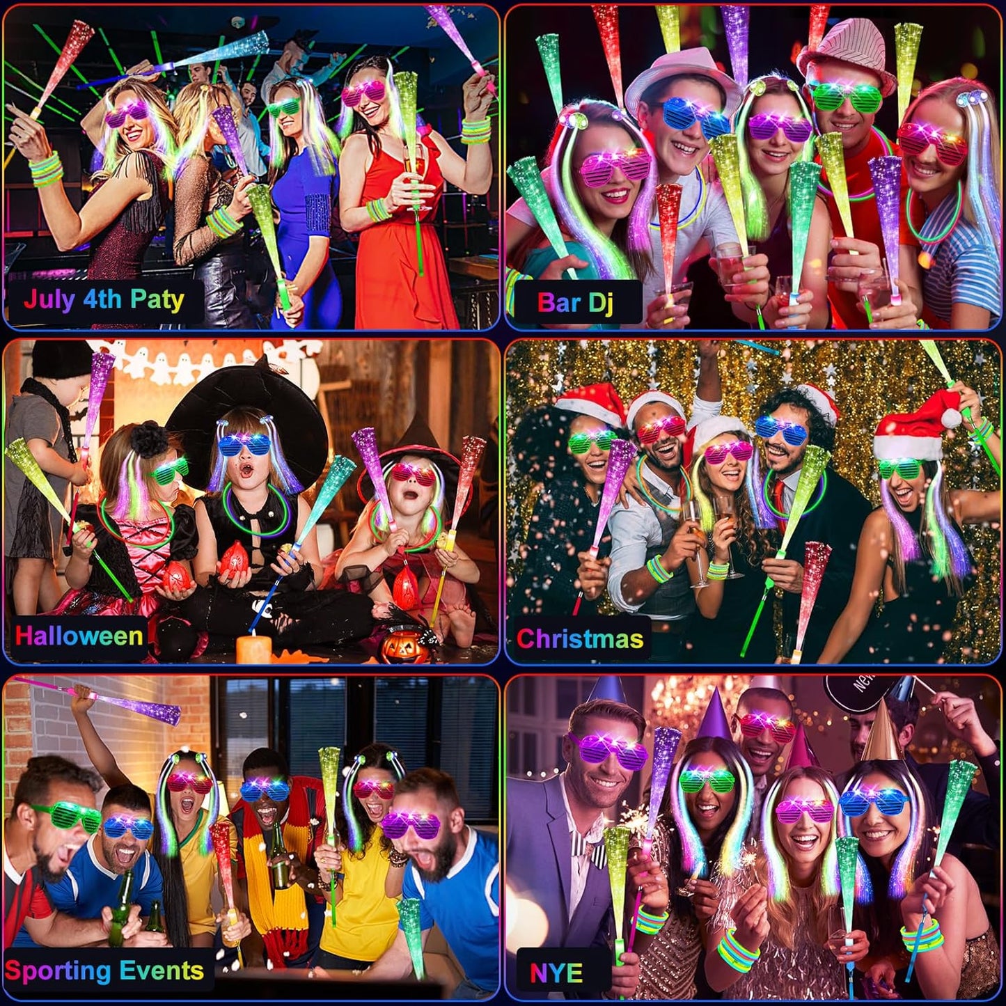 148 PCS Glow in the Dark Party Supplies, 16 PCS Glow Fiber Optic Wands, 14 PCS LED Glasses, 100 PCS
