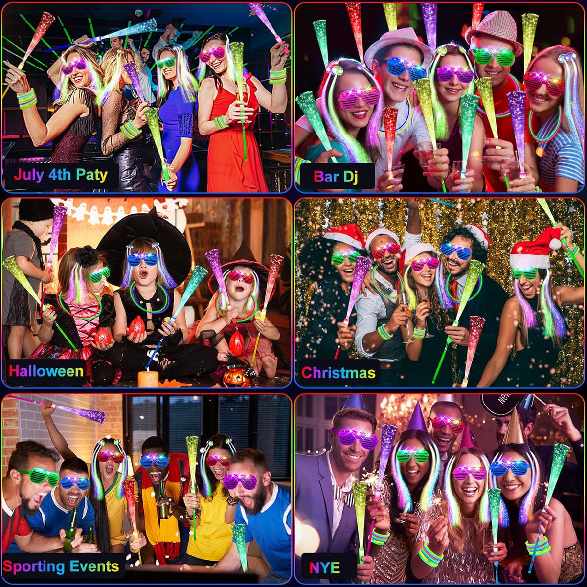 148 PCS Glow in the Dark Party Supplies, 16 PCS Glow Fiber Optic Wands, 14 PCS LED Glasses, 100 PCS