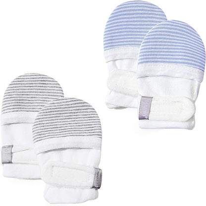 HAPIU Baby No Scratch Mittens Stay On, 100% Cotton Breathable, Adjustable Infant Gloves for Boys