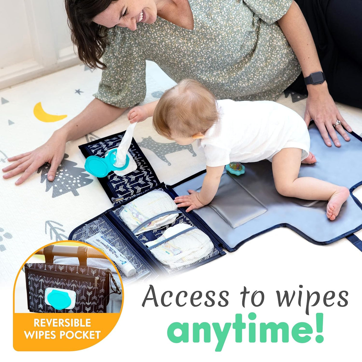 Kopi Baby Portable Diaper Changing Pad - Baby Diaper Changer Travel Bag with Wipes Pocket, Smart