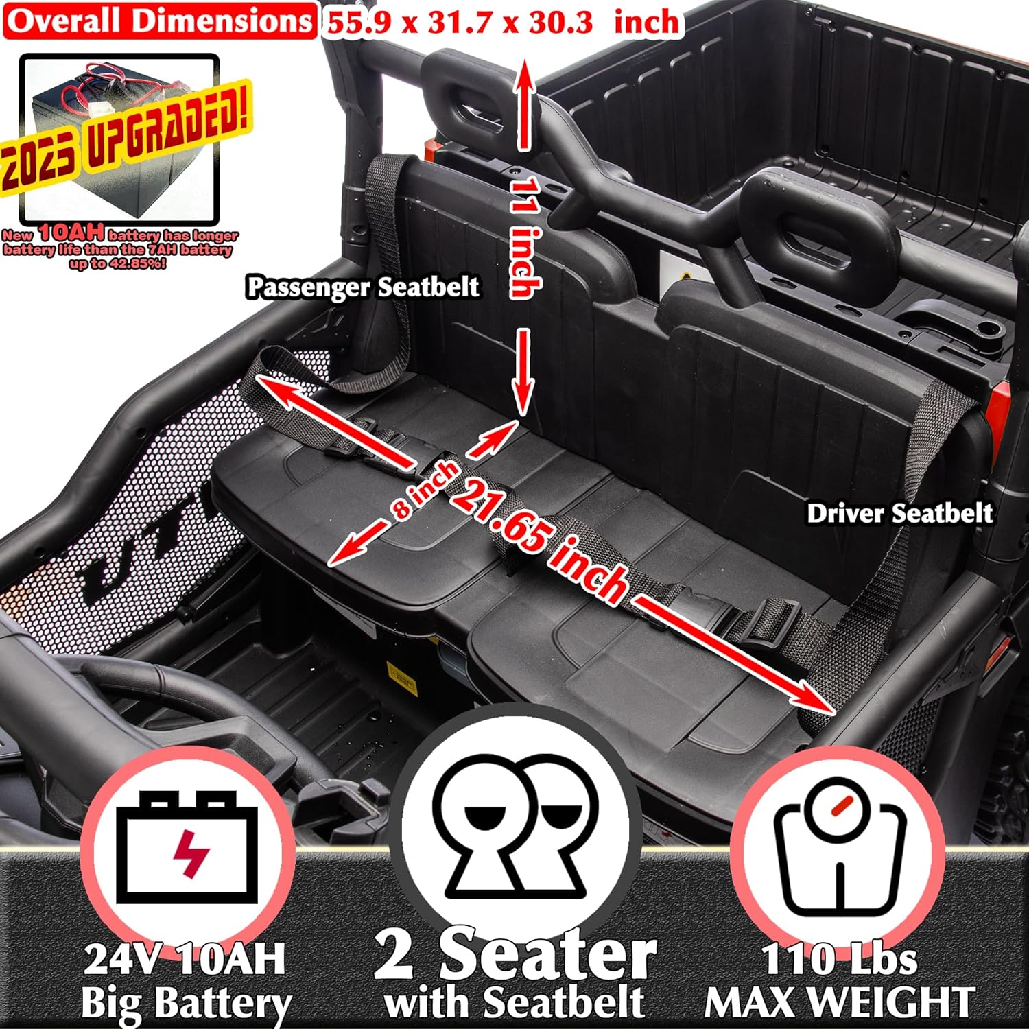 sopbost 24V 10Ah Ride On Toys for Big Kids to Drive 2 Seater Ride On Car with Remote Control