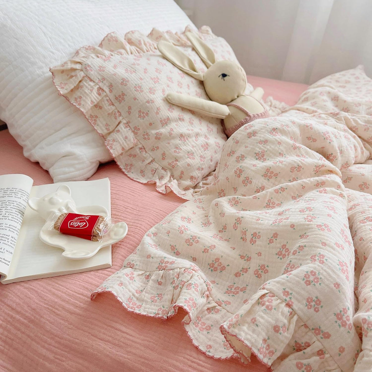 BuLuTu Cotton Muslin Kids Toddler Pillowcase Standard Size, Shabby Chic Galsang Flowers Print, Soft