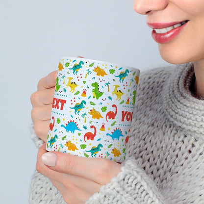 Personalized Mug for Kids - Dinosaurs - Custom Name/Text, Ceramic Hot Chocolate/Cocoa/Coffee Cup