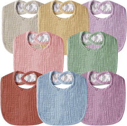 Muslin Baby Bibs for Unisex Boys Girls, Cotton Drool Bibs, Adjustable Newborn Bibs for Drooling and