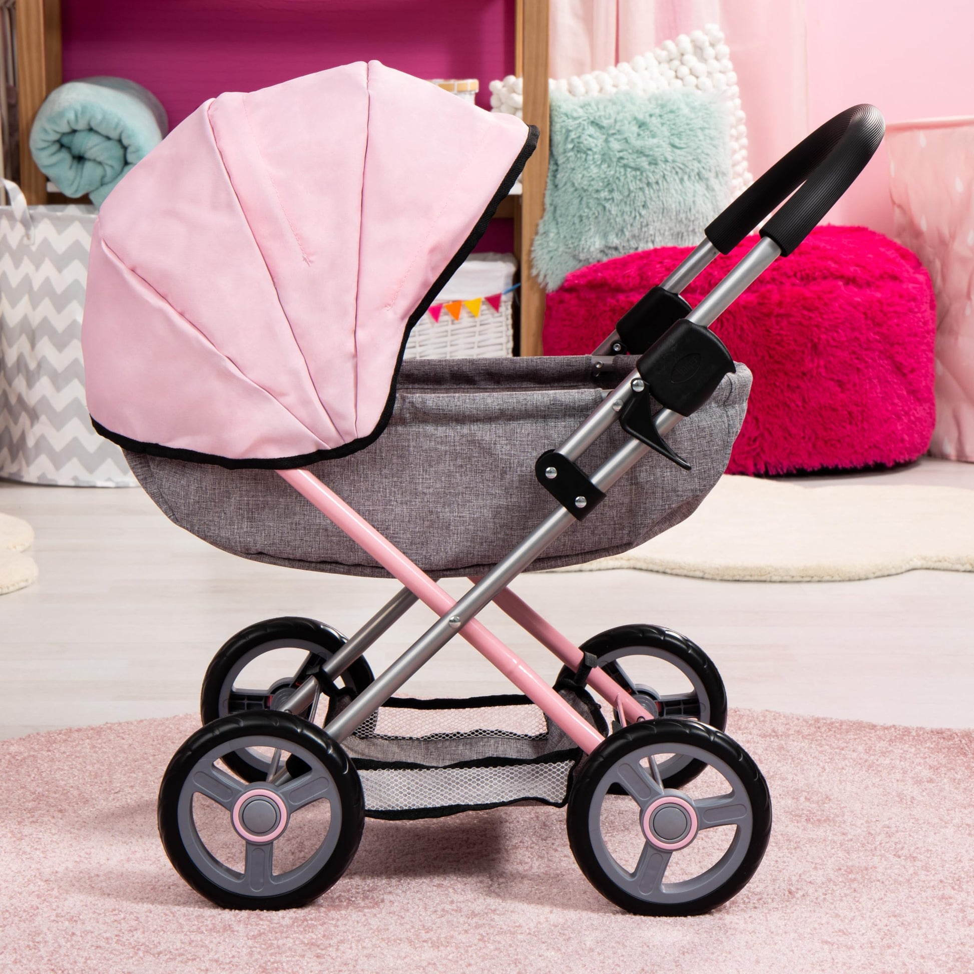Bayer Baby Doll Stroller Toy Set with Bag - Pink Carriage for 18 Inch Dolls