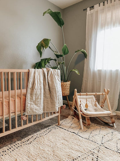 Crane Baby Fitted Sheet, Soft Cotton Fitted Sheet for Cribs and Nurseries, Beige Copper, 28”w x