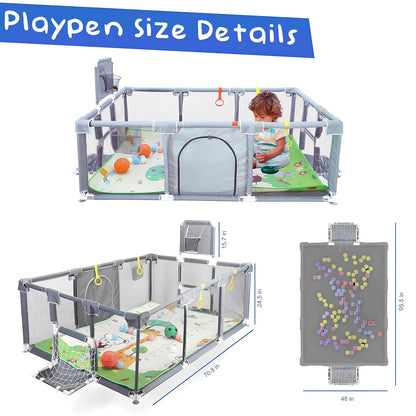 Upgrated Baby Playpen with Mat, Playpen for Babies and Toddlers, Large Playpen with Mat, Sport