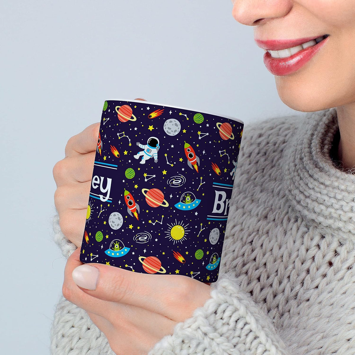 Personalized Mug for Kids - Outer Space - Custom Name/Text, Ceramic Hot Chocolate/Cocoa/Coffee Cup