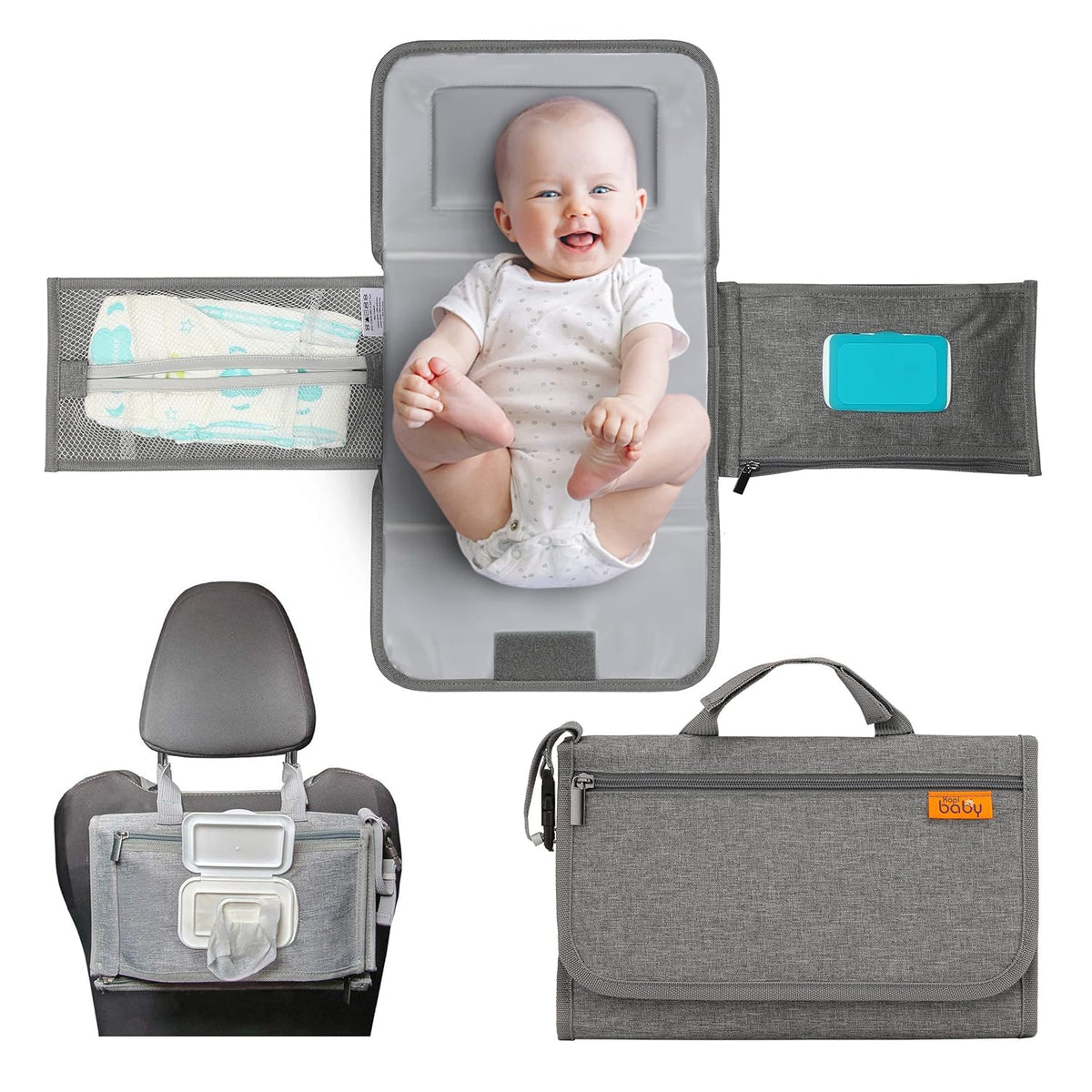 Kopi Baby Portable Diaper Changing Pad - Baby Diaper Changer Travel Bag with Wipes Pocket, Smart