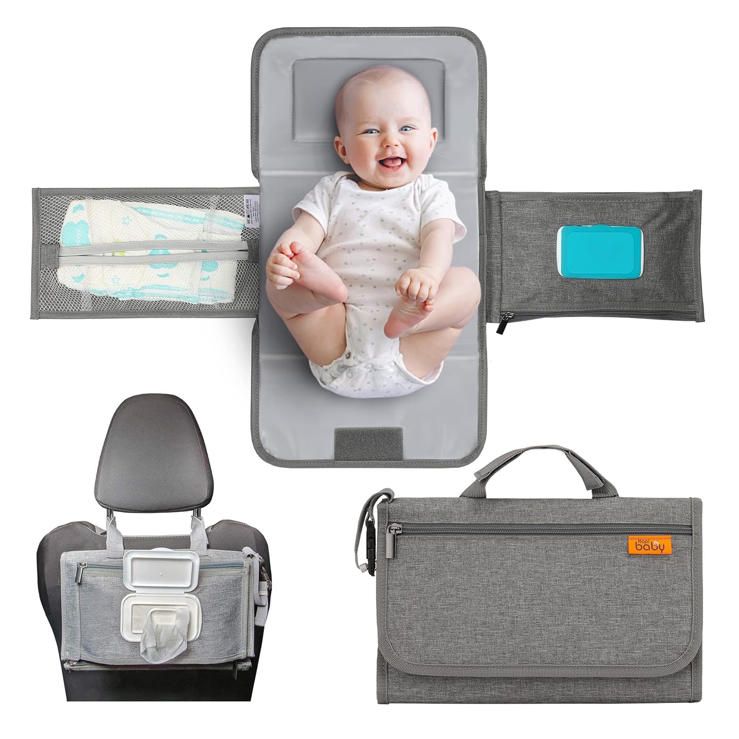 Kopi Baby Portable Diaper Changing Pad - Baby Diaper Changer Travel Bag with Wipes Pocket, Smart
