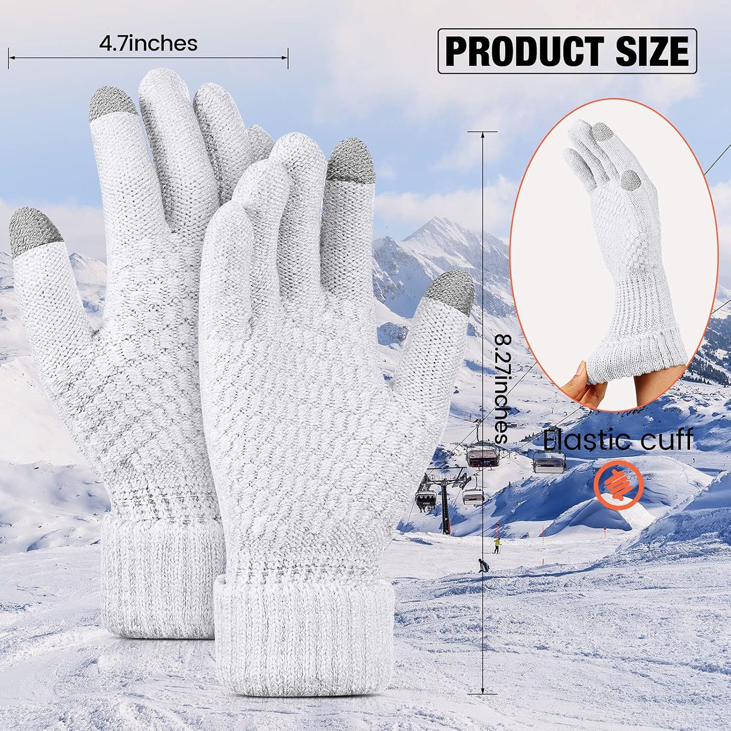 Geyoga 2 Pairs Women's Winter Touch Screen Gloves Soft Warm Fleece Lined Knit Elastic Cuff Winter