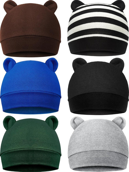 Geyoga 6 Pieces Newborn Baby Hat Bear Ears Infant Caps Baby Boy Girl Toddler Hats Infant Beanie