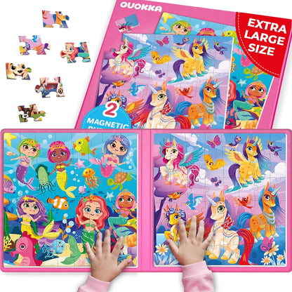 QUOKKA Magnetic Puzzles for Kids Ages 4-6 - 2x48 Travel Puzzle Games for Toddlers 3-5 Years Old