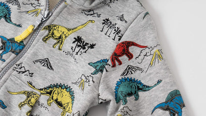Baby Toddler Boys Dinosaur Hooded Zip Jacket Casual Outerwear Active Sweatshirt