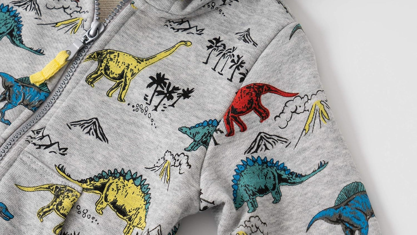 Baby Toddler Boys Dinosaur Hooded Zip Jacket Casual Outerwear Active Sweatshirt