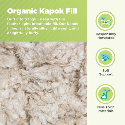 Bean Products Kapok 14" x 20" Japanese Pillow - Breathable, Eco-Friendly and Durable Organic Cotton