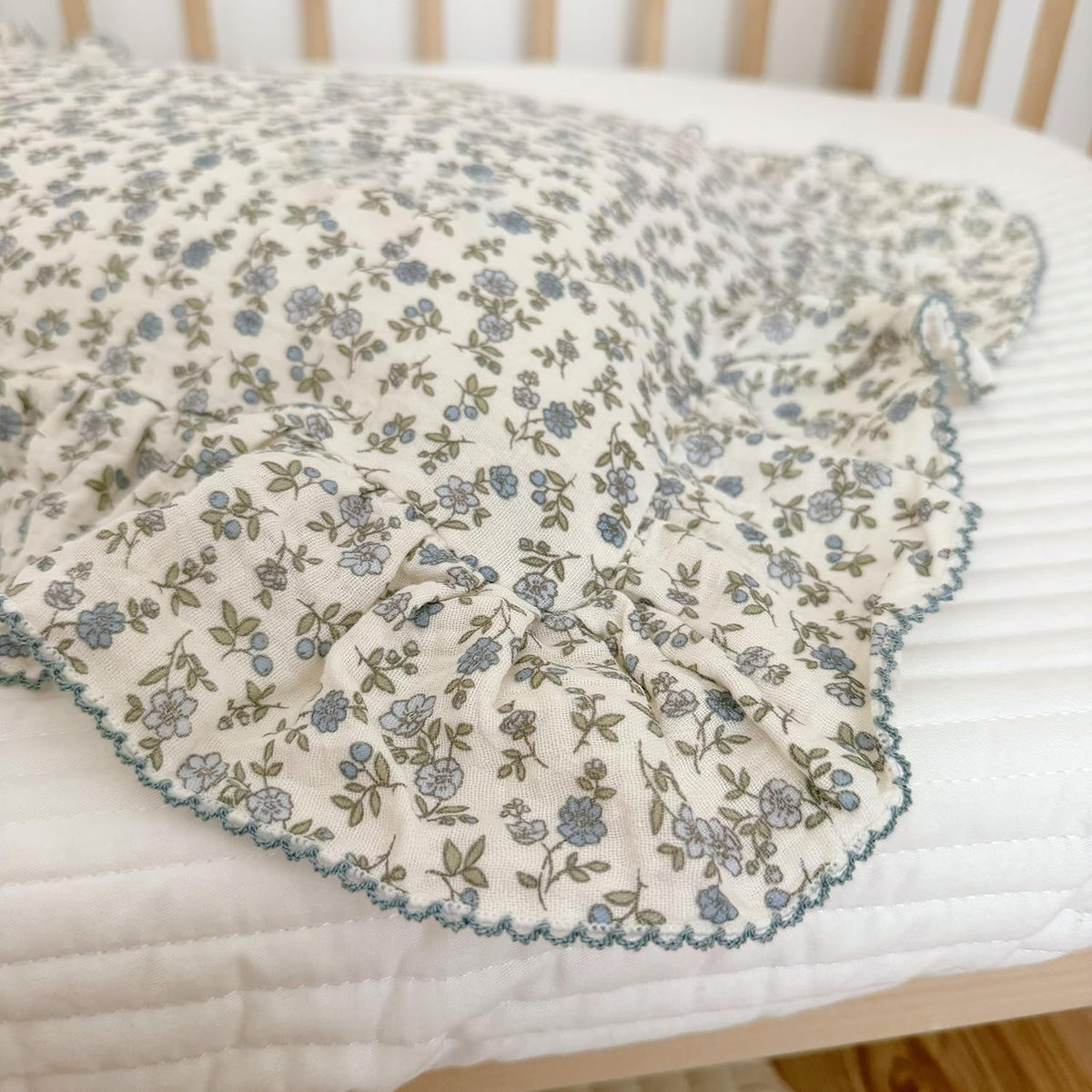 BuLuTu Soft Cotton Kids Pillowcases Standard Size, Blue Floral Toddler Pillowcases for Girls Boys