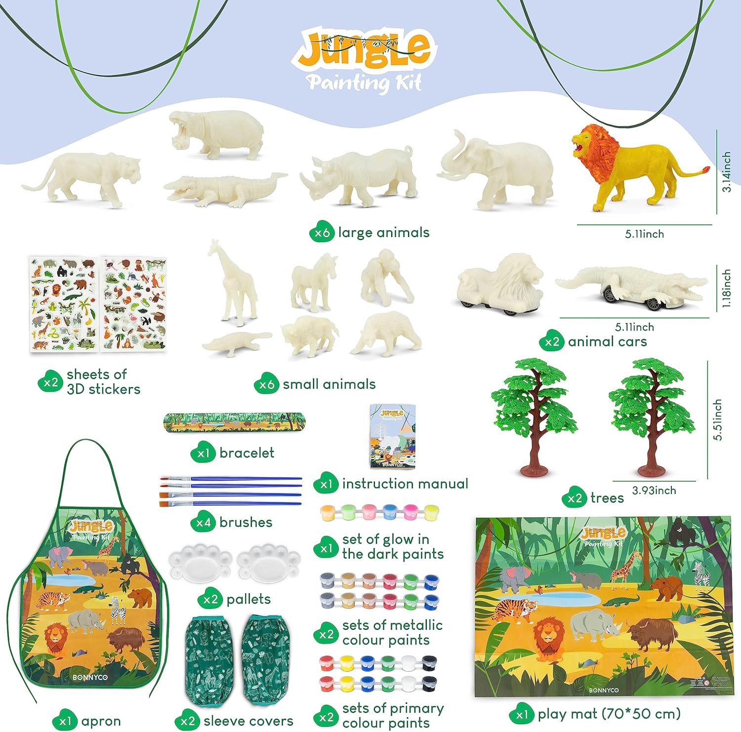 BONNYCO Animal Toys for Kids Painting Kit with 16 Figurines Animal Kids Crafts 4-8 with Glow in The