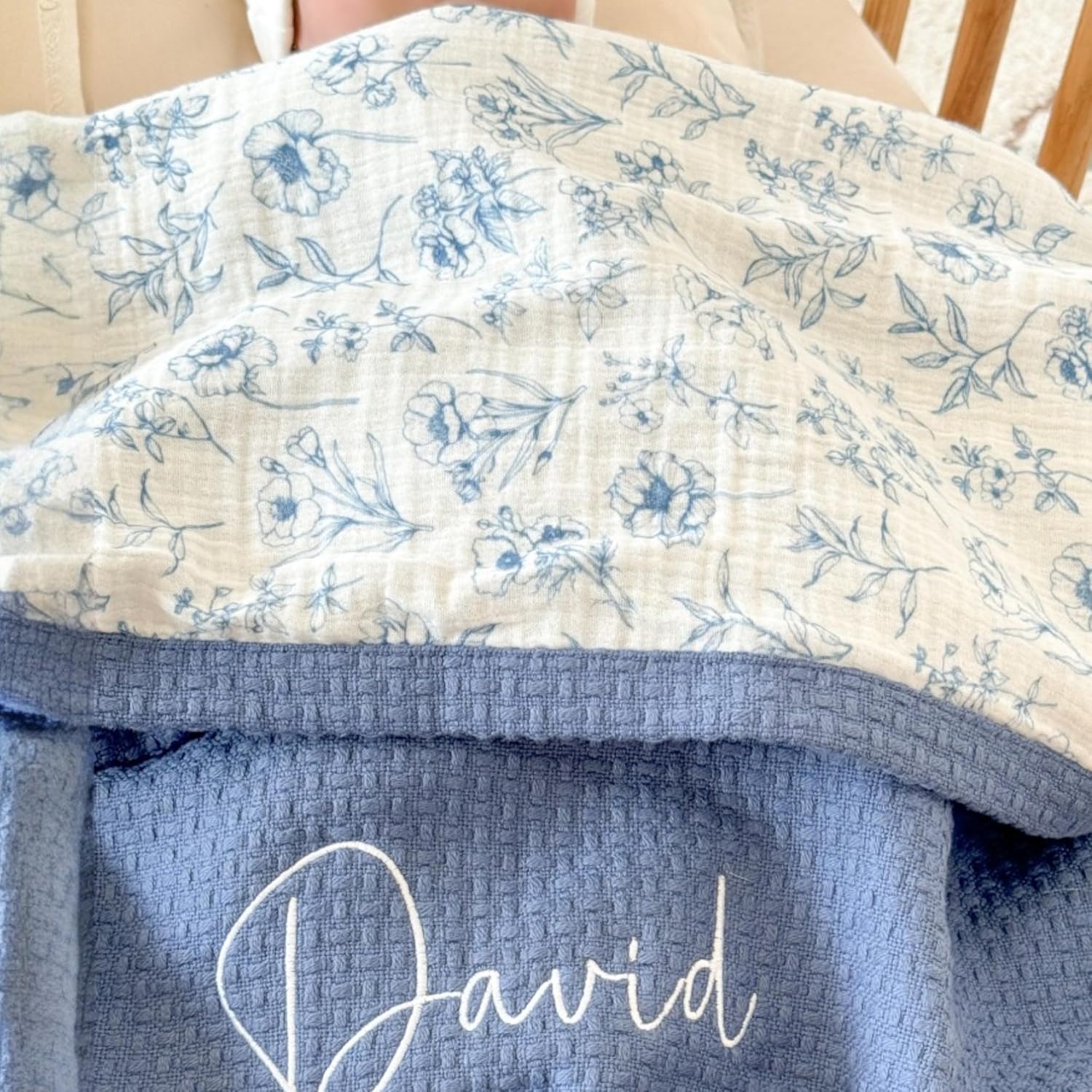 Personalized Baby Blanket with Name – Handmade 100% Organic Cotton Newborn Gift | Custom Knit