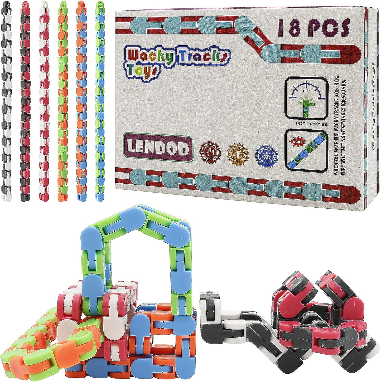 18 Pack Wacky Tracks Snap and Click Fidget Toys Finger Sensory Toys, 24 Links Snake Puzzles for