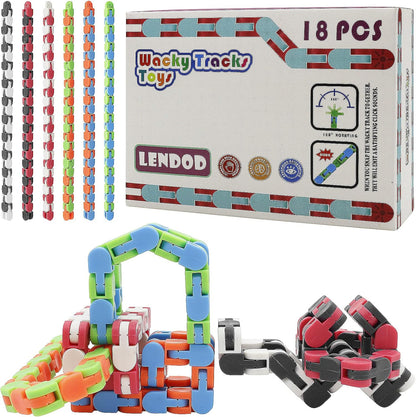 18 Pack Wacky Tracks Snap and Click Fidget Toys Finger Sensory Toys, 24 Links Snake Puzzles for