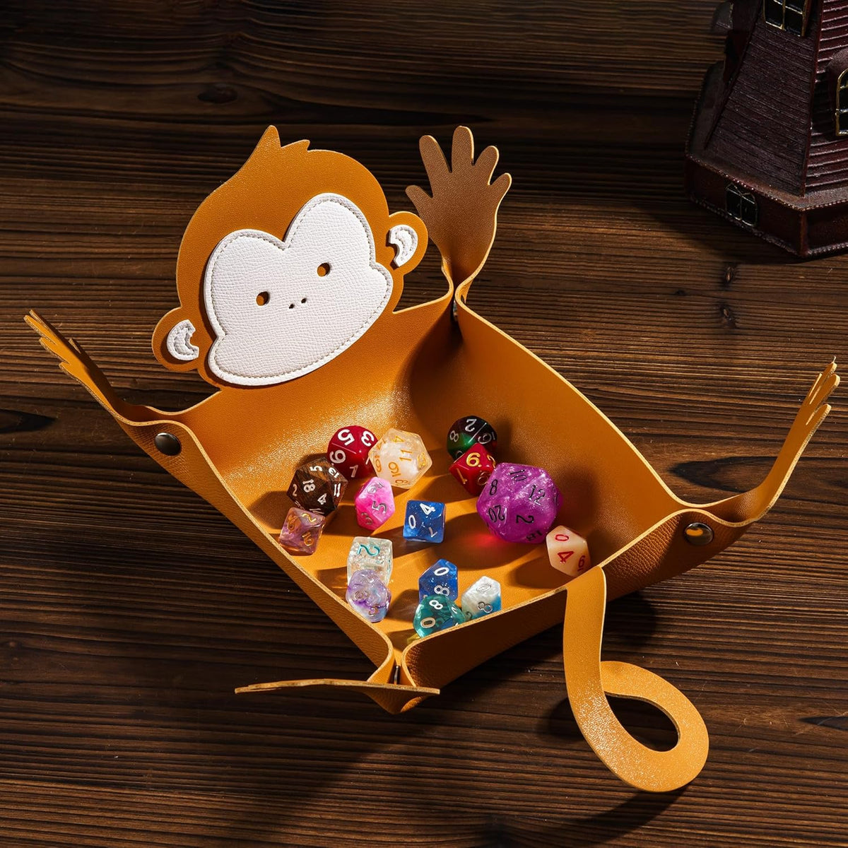 Monkey Dice Tray Portable Dice Rolling Tray PU Leather Monkey Shape Dice Holder D&D Gift for RPG