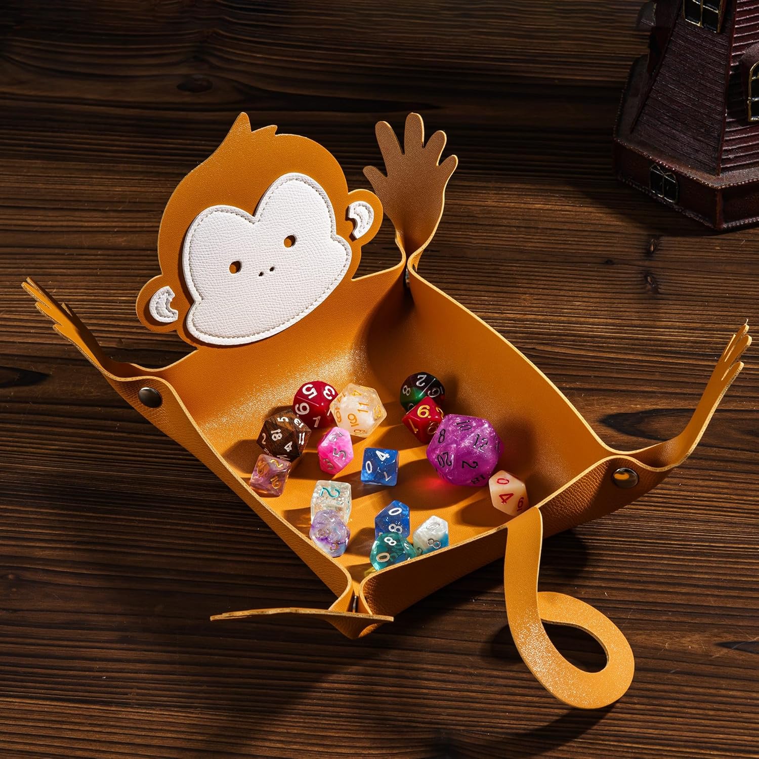 Monkey Dice Tray Portable Dice Rolling Tray PU Leather Monkey Shape Dice Holder D&D Gift for RPG