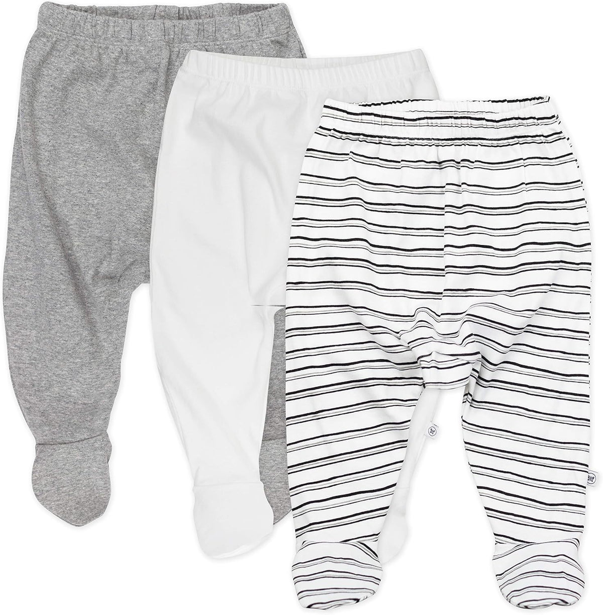 HonestBaby 3-pack Footed Pants Roomy Fit Pull on Bottoms 100% Organic Cotton for Infant Baby Boys