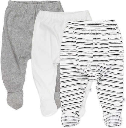 HonestBaby 3-pack Footed Pants Roomy Fit Pull on Bottoms 100% Organic Cotton for Infant Baby Boys