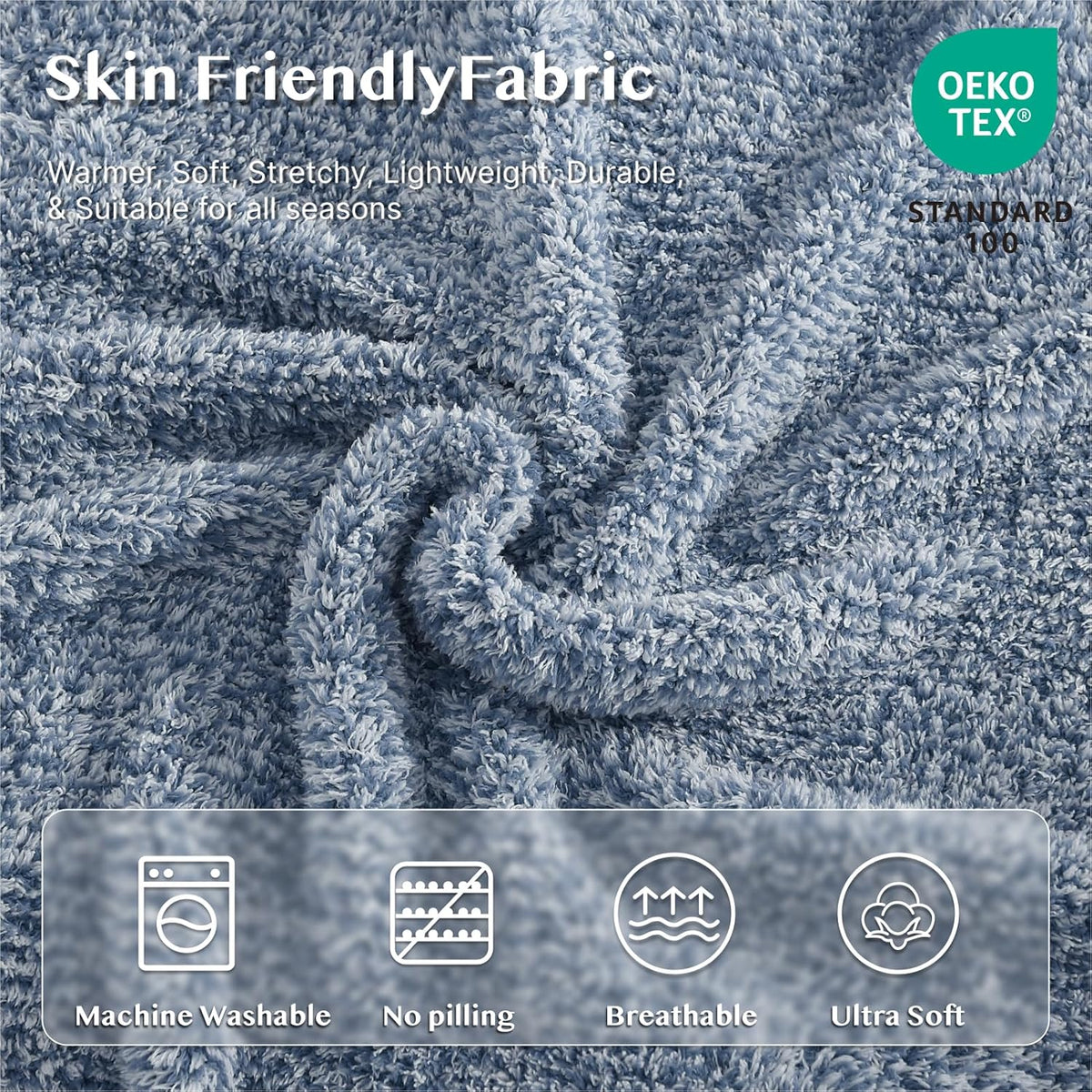 WRENSONGE Throw Blanket Cationic Dyeing Blue Soft Cozy Fluffy Warm Hand Made Weave Throw Blankets